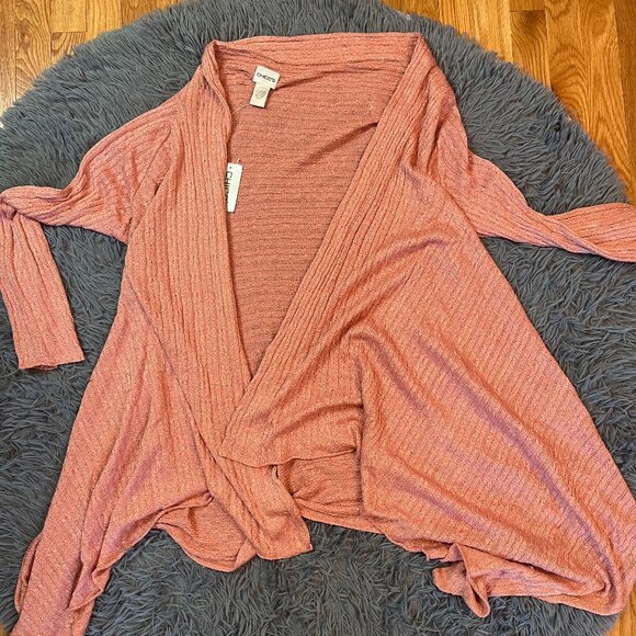 Chico's Draped Pink Metallic Open Front Cardigan Size XL - Picture 1 of 6
